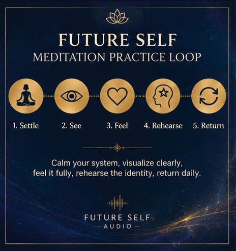Infographic showing the FutureSelfAudio Becoming Loop for future self meditation.